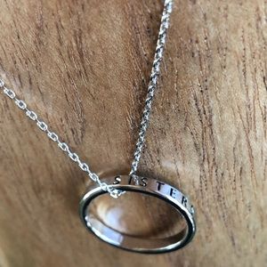 White gold dipped sister ring necklace